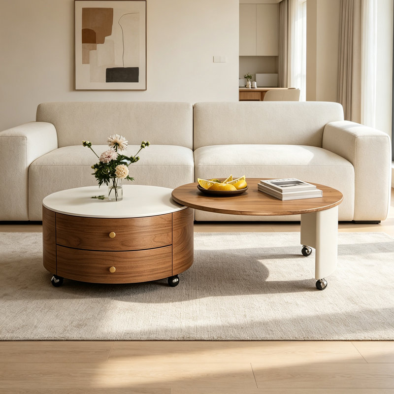 Conception de table basse à roulettes Minimalist, H 14,56 po x l 27,55 po x P 27,55 po