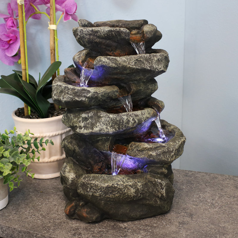 Ramon Stone Falls Rustic Gray Tabletop Fountain with LED Lights