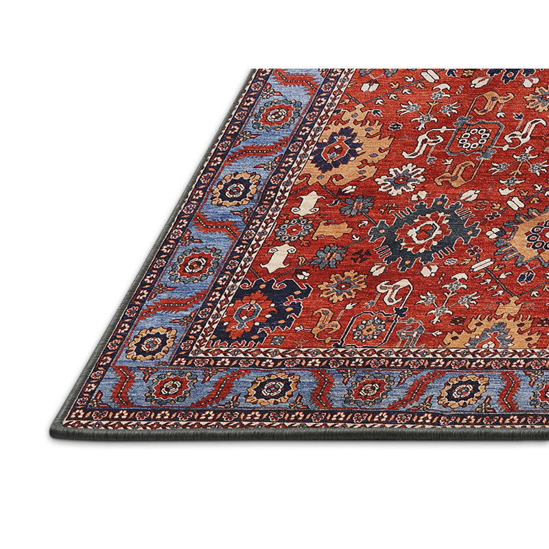 Tapis oriental rouge et bleu, Tapis de couloir 2 pi x 5 pi