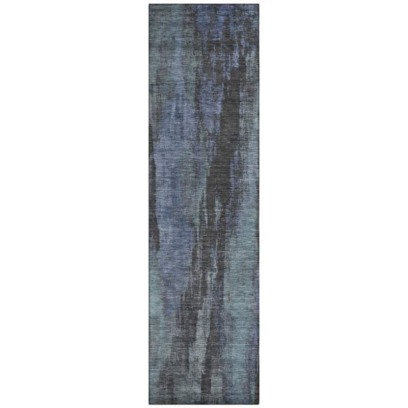Onyxelle Blue Washable Indoor-Outdoor Rug - LOOMLAN, 2'3" x 7'6"