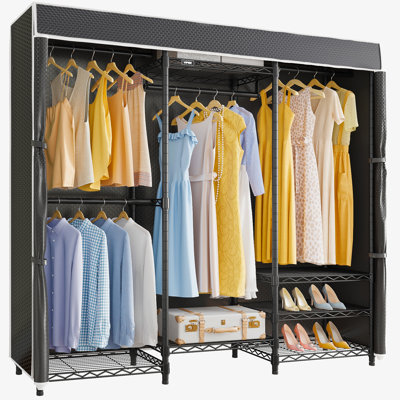 VIPEK V5C Portable Covered Garment Rack, Heavy Duty Freestanding Closet with Adjustable Shelves & Polyester Cover, 57.9" L x 17.3" W x 76.4" H, Black Rack & Black Cover