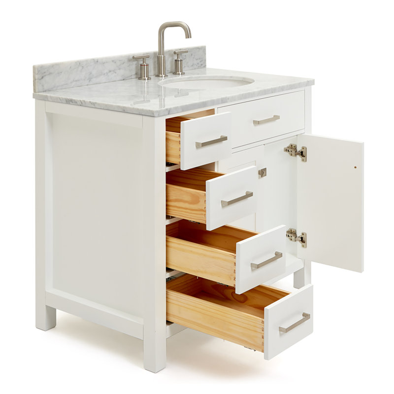 Meuble-lavabo simple 36 po avec plateau en marbre de Carrare Aberdeenshire, Blanc