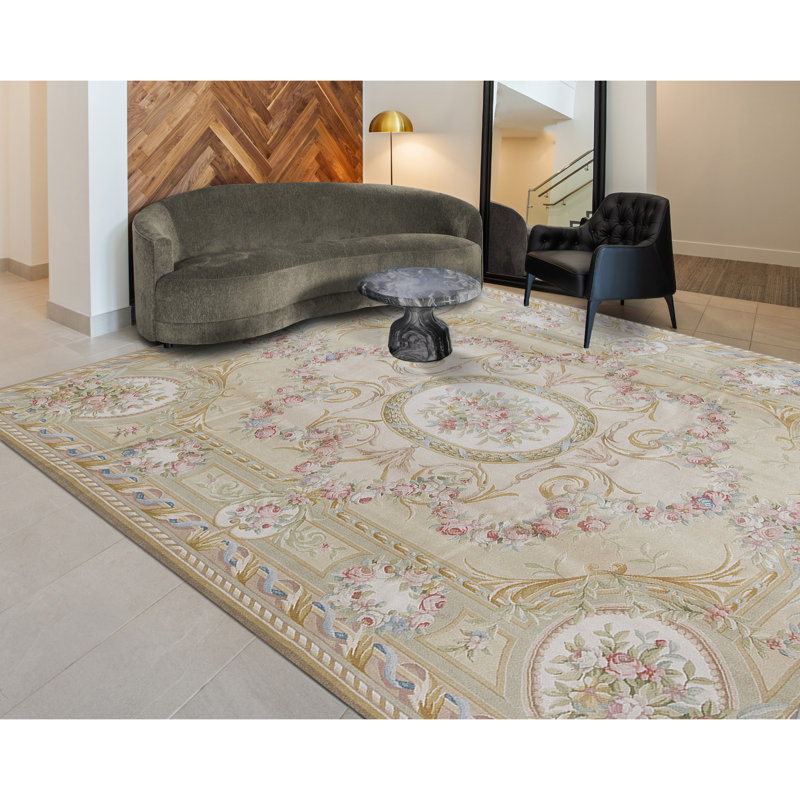 Tapis ivoire et beige noué à la main de haute qualité