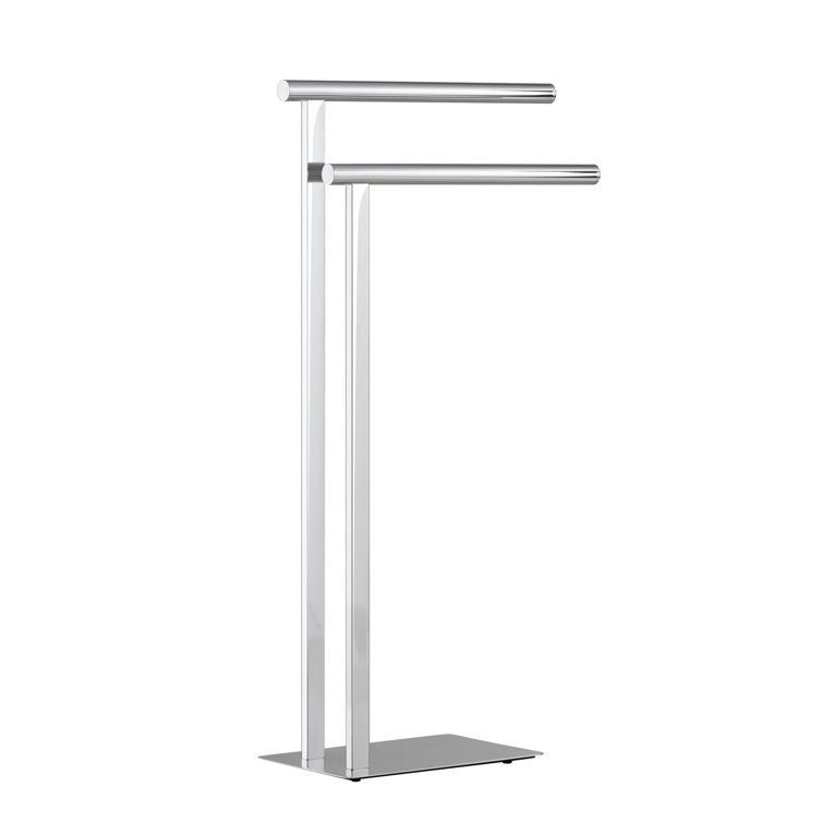 mDesign Metal Tall 2-Tier Free-Standing Bathroom Towel Rack - Chrome