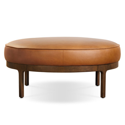 Cosmo 39" W Genuine Italian Leather Ottoman in Saddle Tan