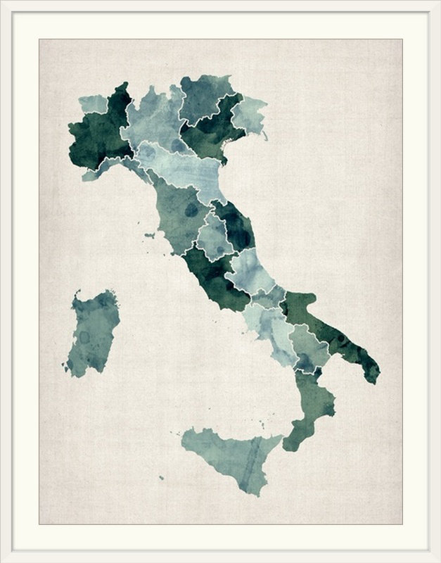 Francy «Map of Italy» par Bellen, impression, l 44 po x P 35 po x H 1 po, Cadre blanc