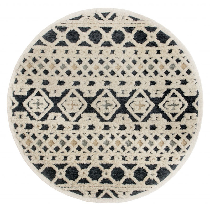Hand Tufted Wool Geometric Indoor Rug, Round 4'