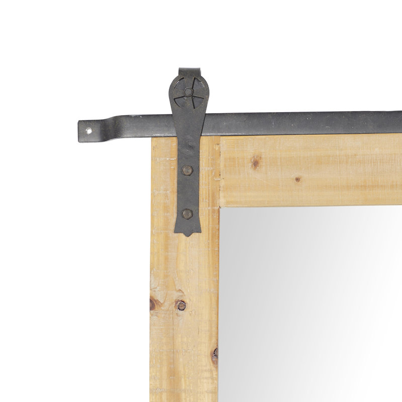 Wood Room Wall Mirror with Black Metal Hanging Rod, 70.5"H x 33.5"L x 2"D