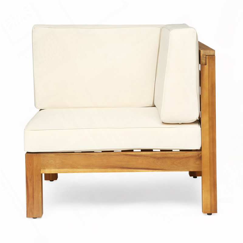 Outdoor Solid Wooden Loveseat, Beige, Teak
