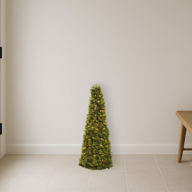 Boxwood Cone Silk Tree with Lights