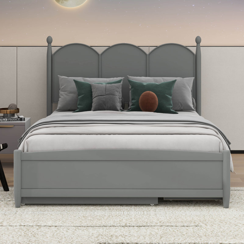  Lit plateforme grand avec 2 tiroirs Gralf, lit simple TG, Gris