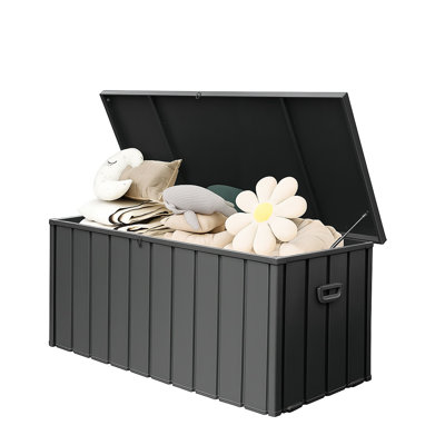 Boîte de rangement en métal imperméable 190 gallons - Armoire de rangement extérieure en acier robuste avec élévateur hydraulique et roues pour patio, cour et bord de piscine