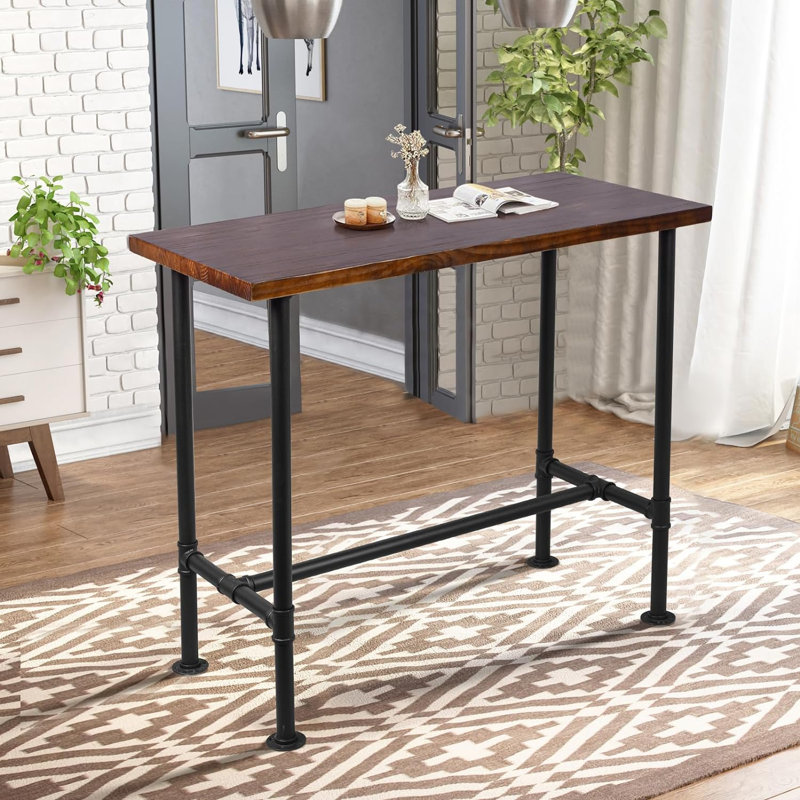 Winnipeg Pine Solid Wood Top Metal Base Dining Table, Brown, 41.3"H x 47.2"L x 23.6"W