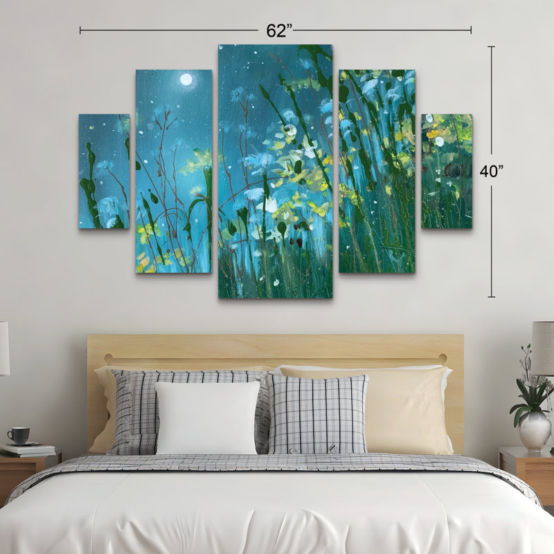 Ensemble de 5 panneaux muraux - Jennifer Taylor Art «Midnight Dream Teal Green», art mural sur toile pour le salon, la chambre à coucher ou le bureau 