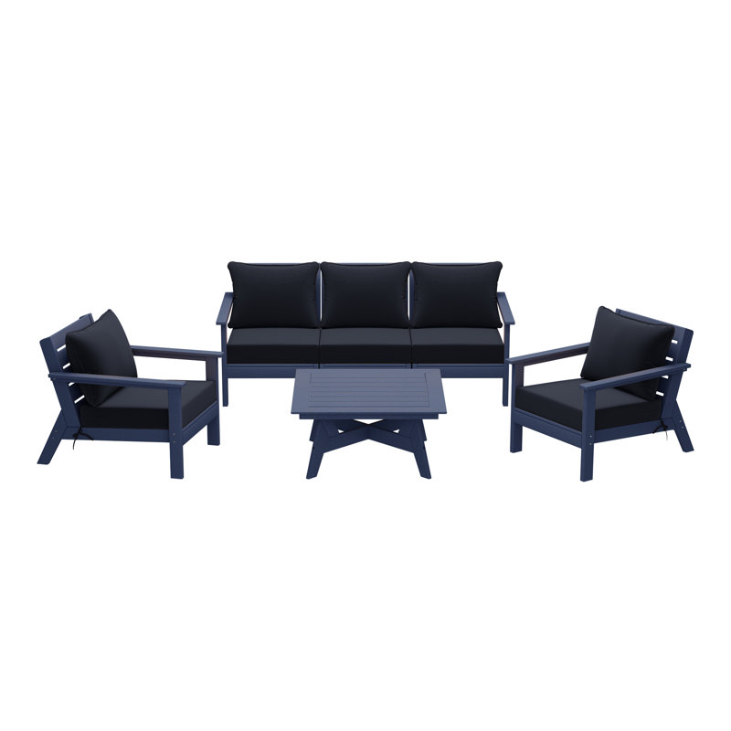 6-Piece Deep Seating Set, Navy Blue, Navy Blue