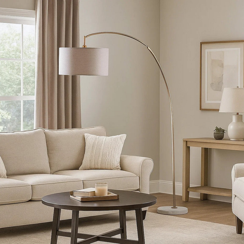 Sanel 86'' Arched Floor Lamp, Gray, Antique Gold