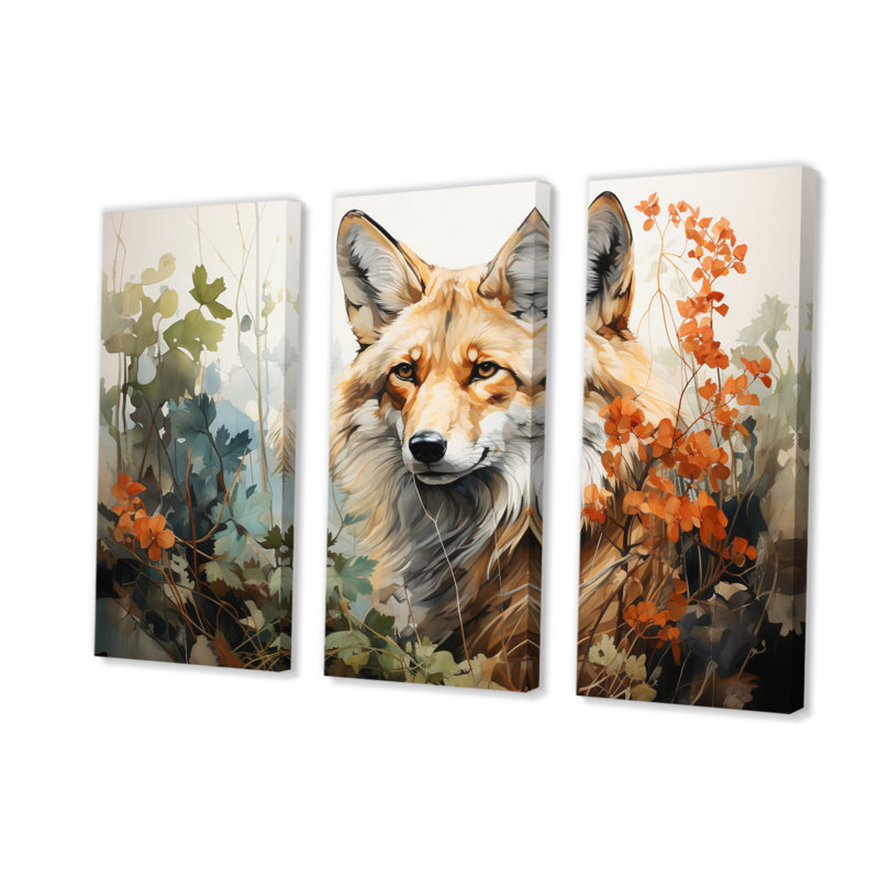 Fox Wilderness Observer, impression géométrique sur toile 3 pièces, H 28 po x l 36 po x P 1 po