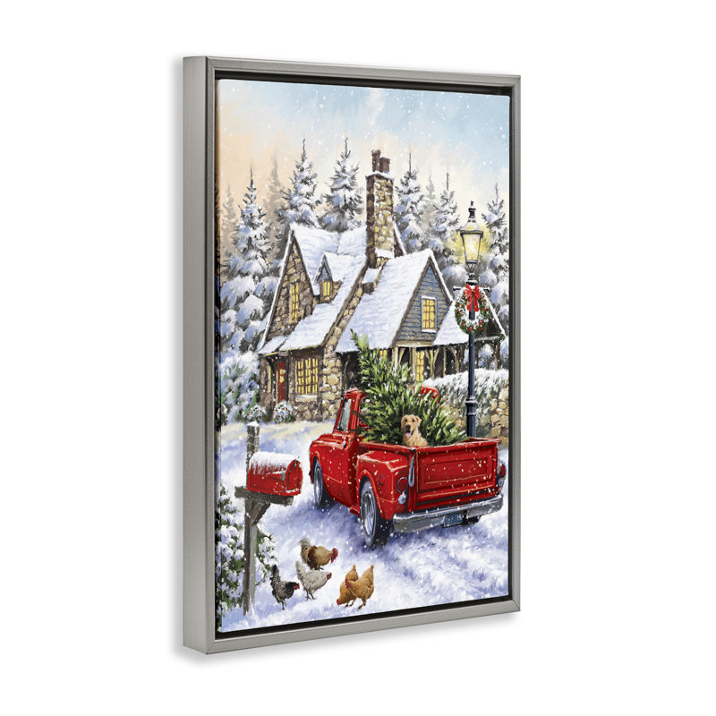 «Rustic Holiday Scene» par Ian Saxton, Cadre flottant gris lustré, H 31 po x l 21 po