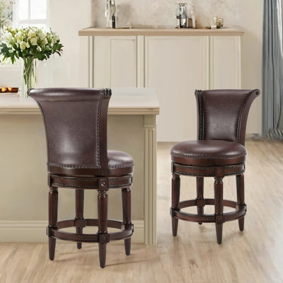 Elveria Classic Upholstered Bar Stools With Wooden Frame And Nailhead Trim