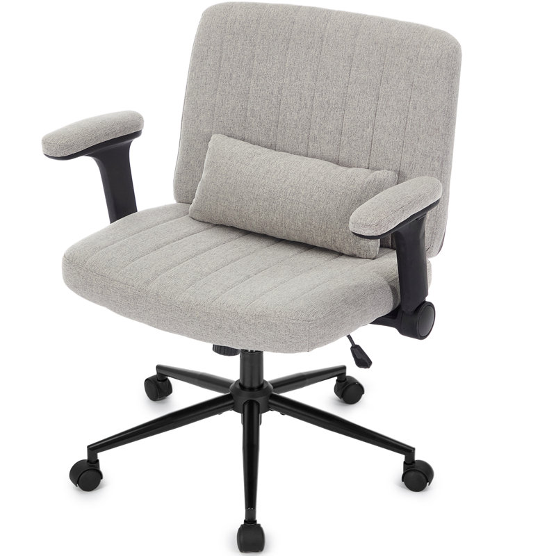 Criss Cross Swivel Home Office Desk Chair With Flip-Up Armrests And Lumbar Pillow, Gray
