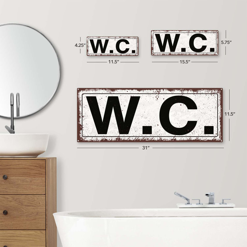 "W.C Metal Sign" sur métal, H 5,75 po x l 15,5 po