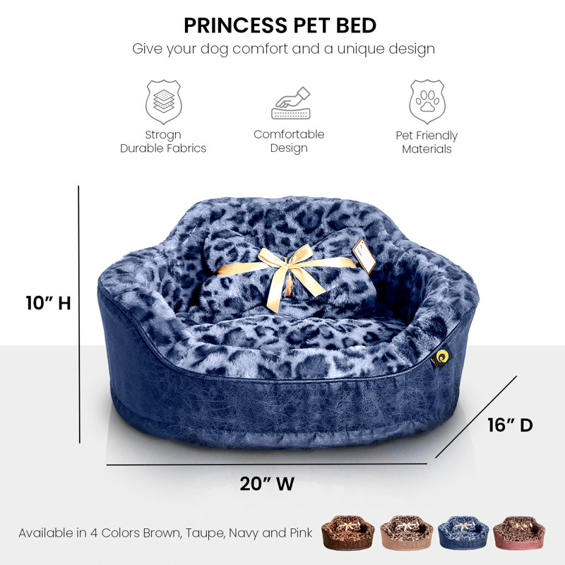 Navy Leopard Faux Fur Orthopedic Small Pet Bed