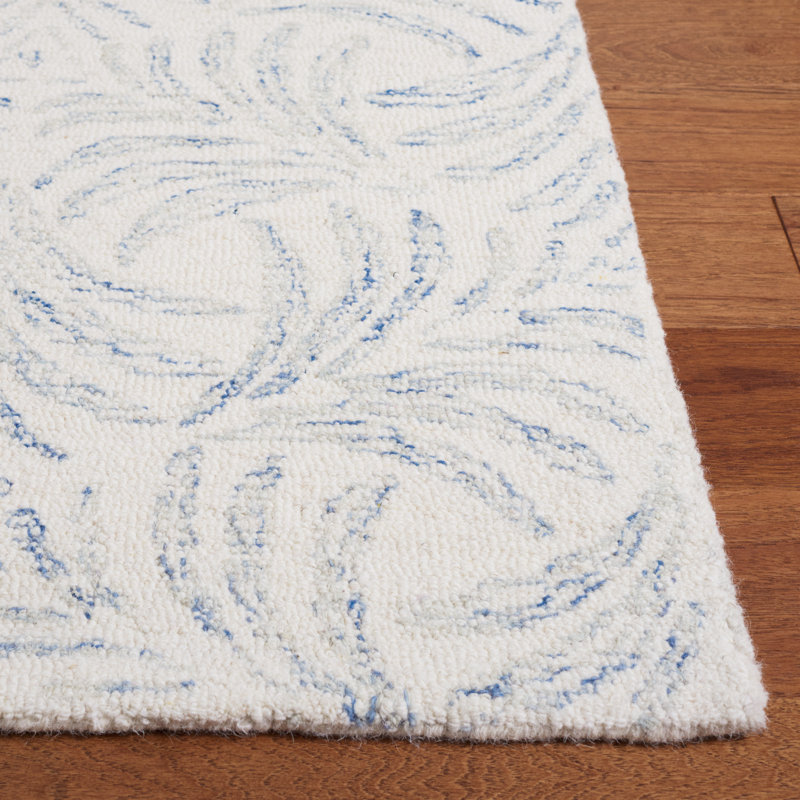 Ivory and Blue Hand Tufted Wool Silk Area Rug