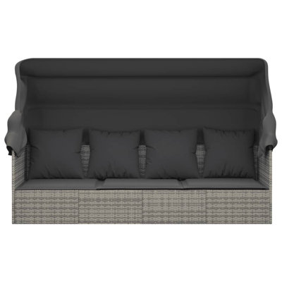 Patio Lounge Bed with Roof and Cushions Adjustable Day Bed Poly Rattan