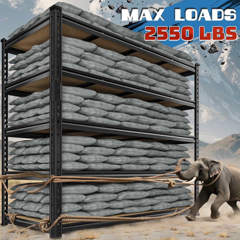 55" W *24" D Heavy Duty Garage Shelving Unit With Rolled Edges, Adjustable Storage Shelving With Largr Capacity