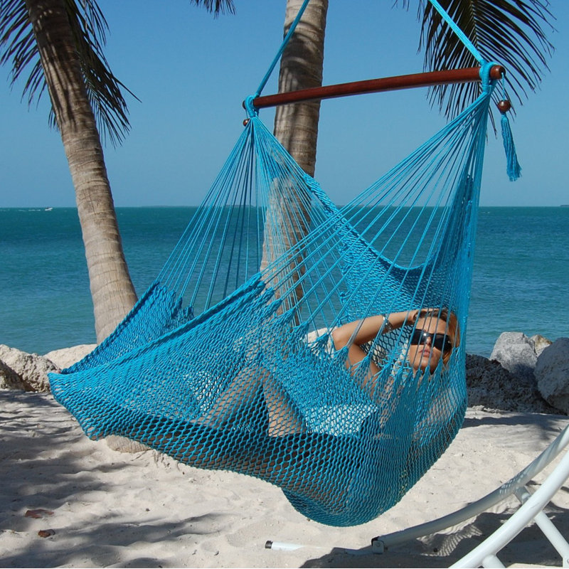 Grande chaise hamac en polyester style caribéen Travis, Bleu pâle