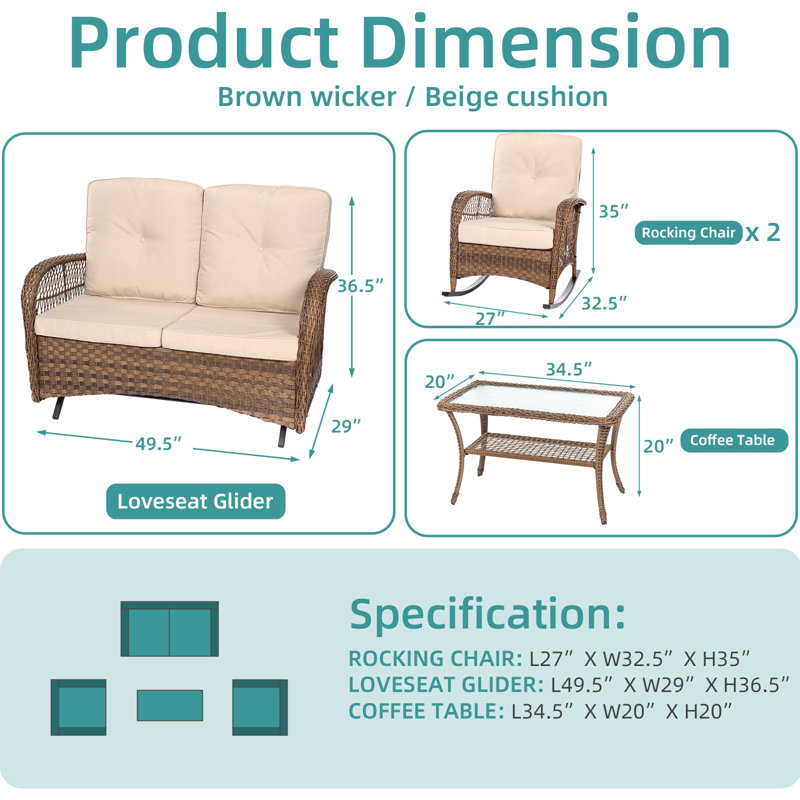 Schwabe Wicker 4 - Person Patio Conversation Set with Cushions