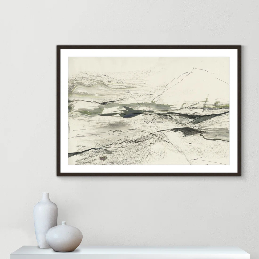 Green Sketches Print by PI Studio, 29.5" H x 41.5" W x 1.25" D, Walnut Box Picture Framed, White