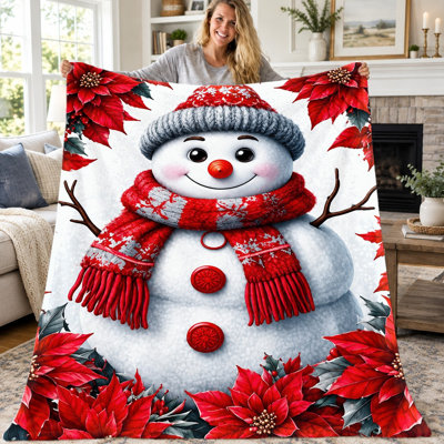 Couverture de Noël bonhomme de neige (1 pièce), jeté festif en flanelle pour les fêtes d'hiver, couverture chaude et douce en peluche pour canapé, lit, salon, chambre d'étudiant, bureau, voyage, décoration intérieure, couverture toutes saisons, lavable à la machine, cadeau de Noël