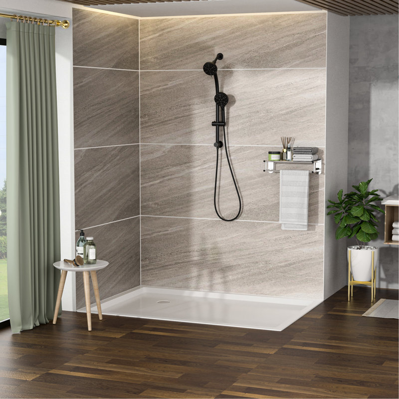 Douche à 8 poignées et pomme de douche à pluie de 4,7 po, noir mat, ensemble de tuyaux réglables à double tête et barre coulissante