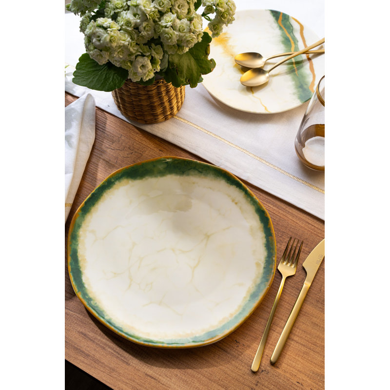 Elegant 7-Piece Porcelain Plate Set, Dishwasher & Microwave Safe | Service Plate: 9.8 x 9.8 x 0.8 inches, Dessert Plates: 7.5 x 7.5 x 0.8 inches | Perfect for Entertaining & Everyday Use, Durable & Stylish Design