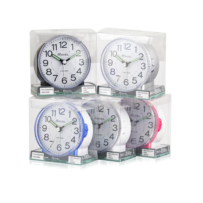 Analogue Quartz Movement / Crystal Alarm Tabletop Clock, White/Pink