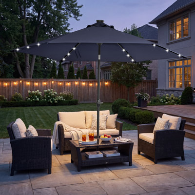 Parasol de terrasse extérieur en forme de pieuvre de 3 mètres avec éclairage DEL intégré