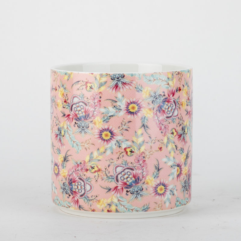 Porcelain Round Planter Pot Calico Pink