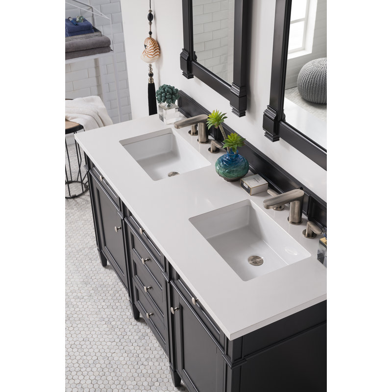 Brittany 60'' W Double Vanity, White Zeus, Black Onyx, 8" Widespread