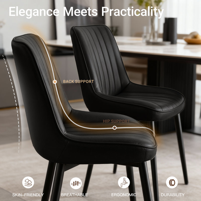 47.5cm H Fabric Upholstered Metal Upholstered Back Side Chair, Black