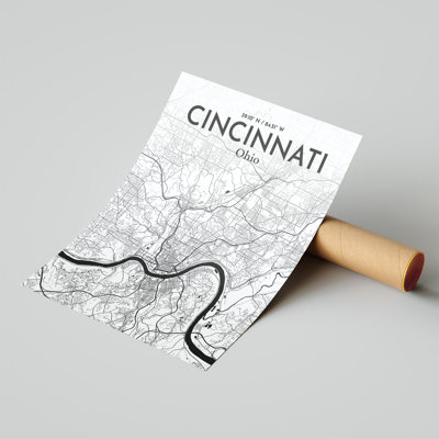 Cincinnati, États-Unis d'Amérique, carte de la ville - ensemble d'imprimés non encadrés