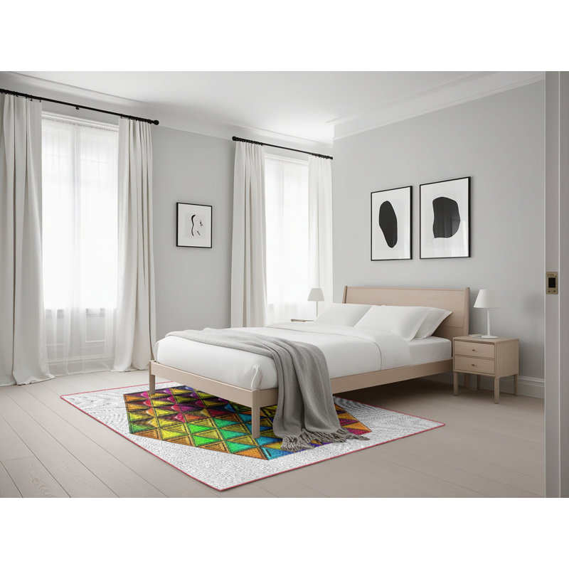 Tapis vert/orange/rose à motifs, Rectangle 5 pi x 7 pi