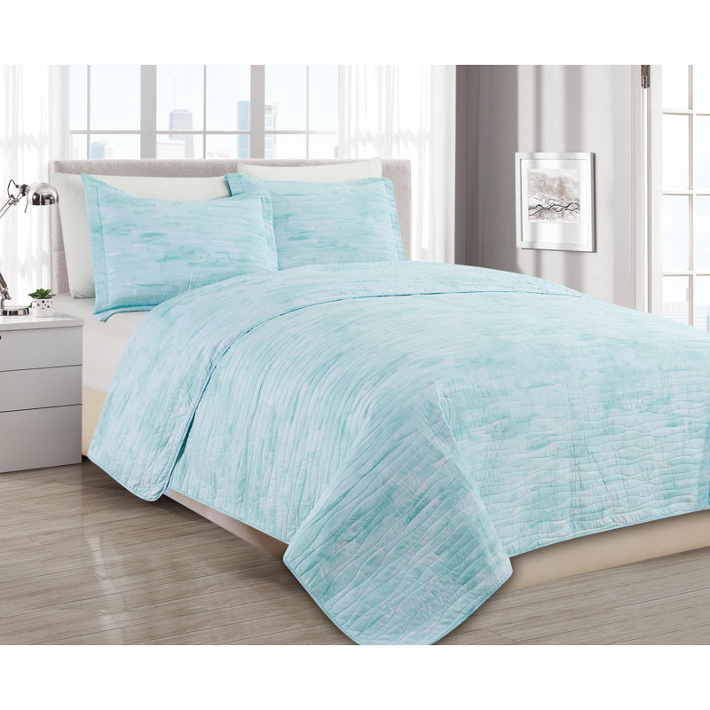 Coastal Polyester Machine Printed Abstract Quilt, Twin Quilt + 1 Sham, Pink