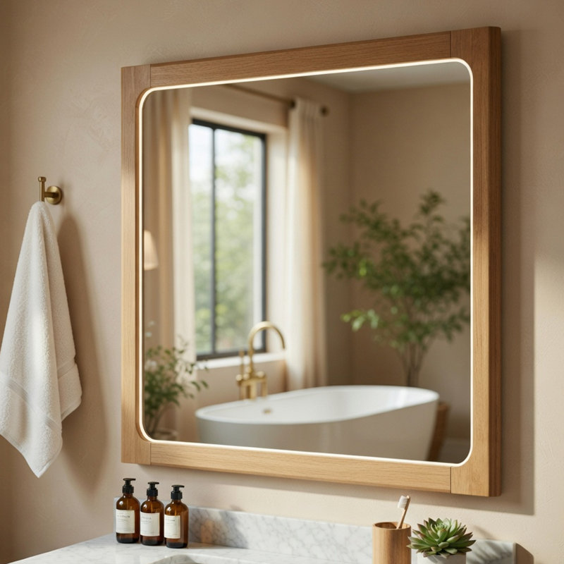 Miroir de coiffeuse Cery, cadre en placage d'hickory brun clair, 38 x 48