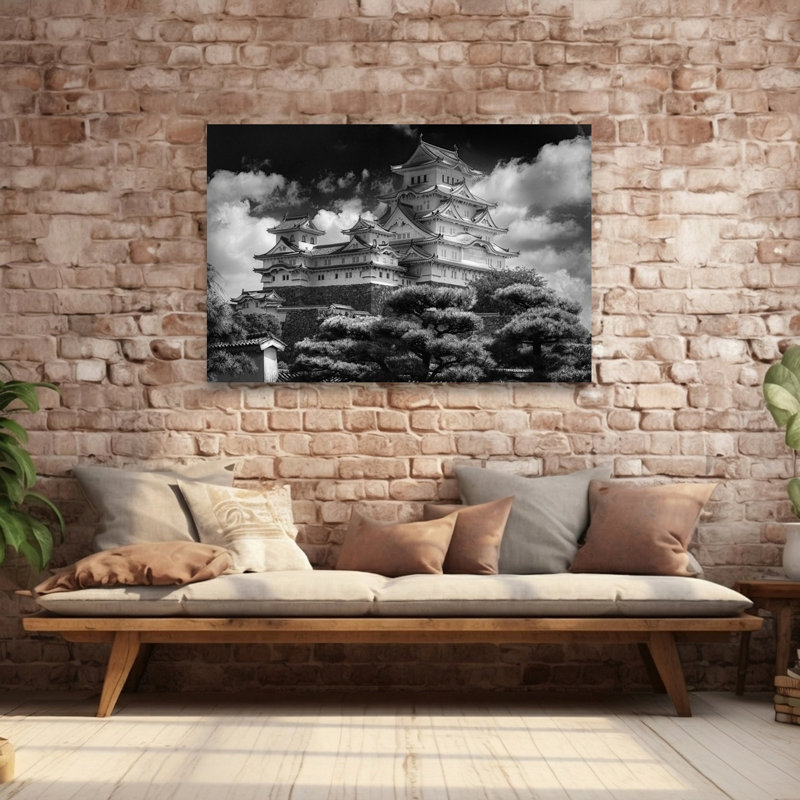 «Majestic Japanese Castle Dramatic Serene Traditional Architecture Landscape», reproduction d'art mural, H 40 po x l 60 po