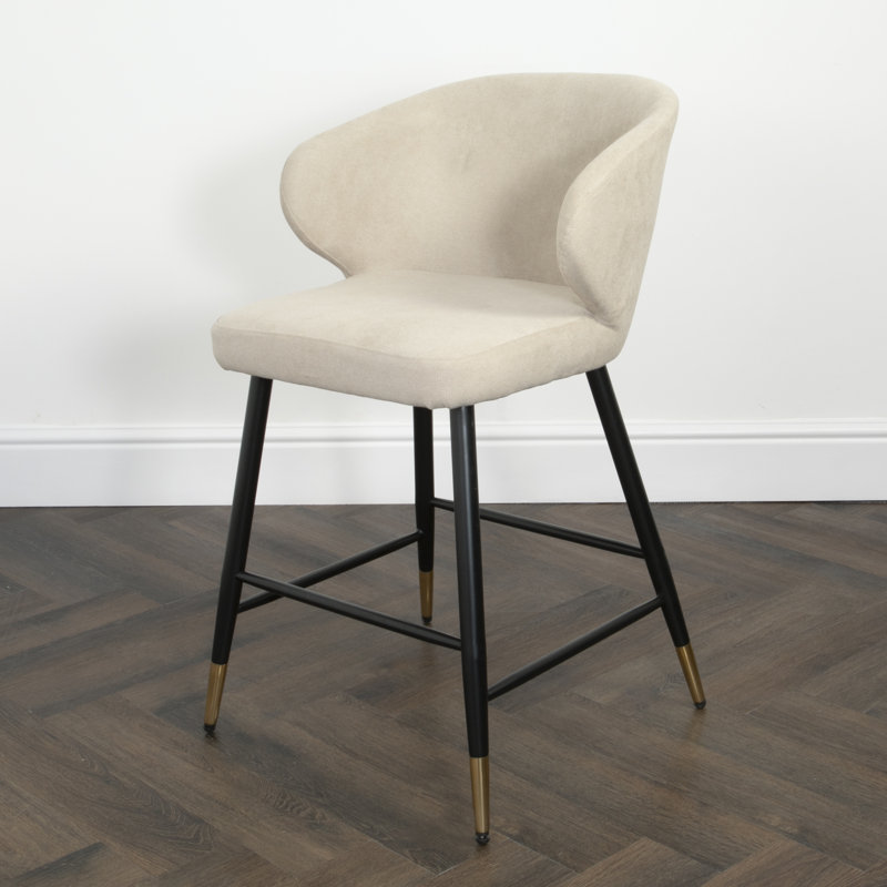 Olpe Upholstered Counter Stool with Metal Frame, Beige