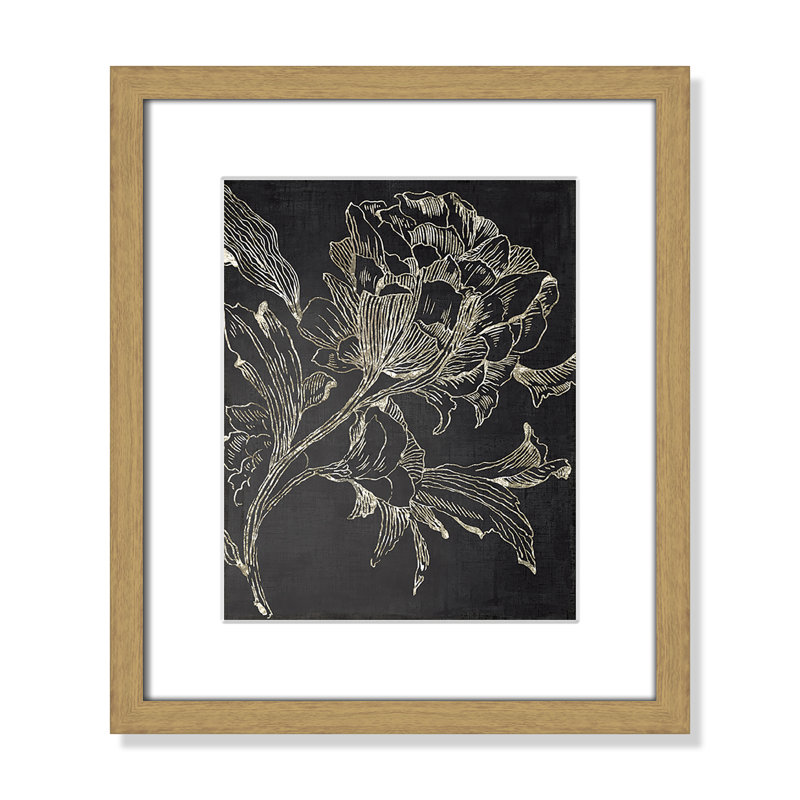 «Clarendon Golden Flower Folklore I» par Asia Jensen, reproduction de cadre photo, H 15 po x l 13 po, Encadrement brun