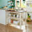 Solid Wood Rustic 45" Stationary Kitchen Island, Rubber Wood Butcher Block Dining Table Prep Table With 2 Open Shelves For Small Places,Walnut+Cream White