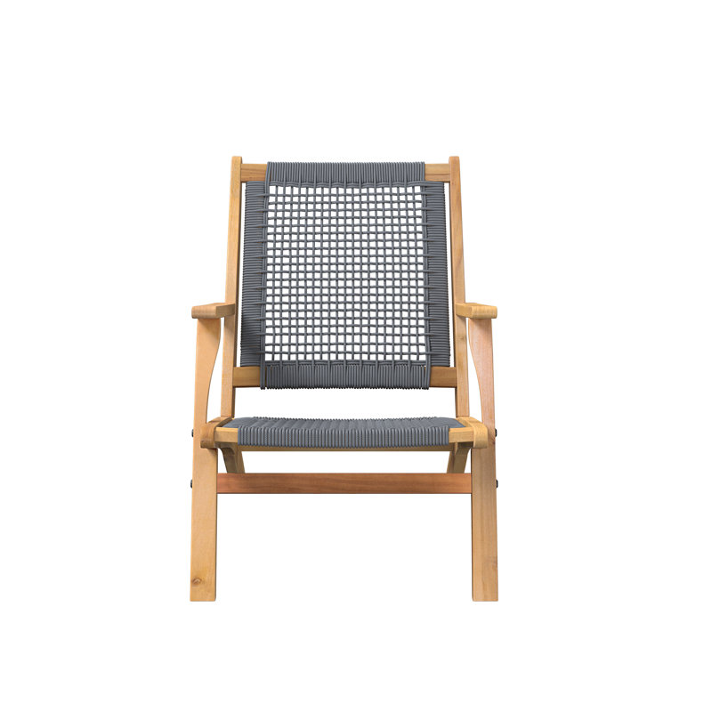 Vega Midcentury Natural Acacia Wood Outdoor Chair with Gray Cording