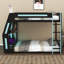 Lit superposé double avec bureau RVB surdimensionné monté sur le côté, lit superposé en bois avec ports de charge, cadre de jeu pour les adolescents-825949123